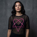 HIM Ladies: Pink Heartagram Mesh Crop Top (Black)