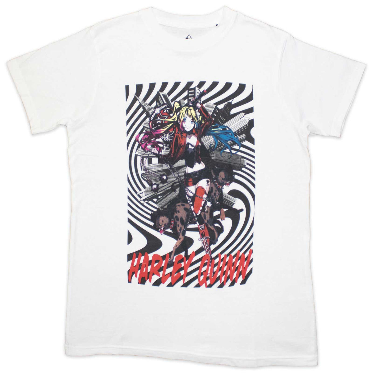 DC Comics Unisex T-Shirt: Harley Quinn Spiral (White)
