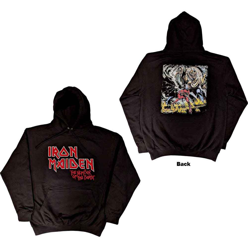 Iron Maiden Unisex Pullover Hoodie: Number Of The Beast Vintage Logo Faded Edge Album (Black) (Back Print)