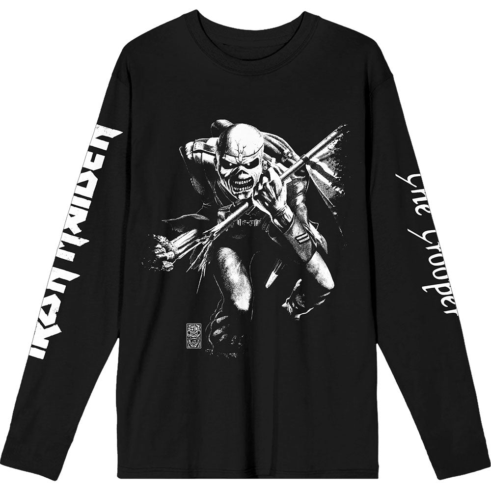 Iron Maiden Unisex Long Sleeve T-Shirt: 50 Trooper Isolated (Black) (Sleeve Print)
