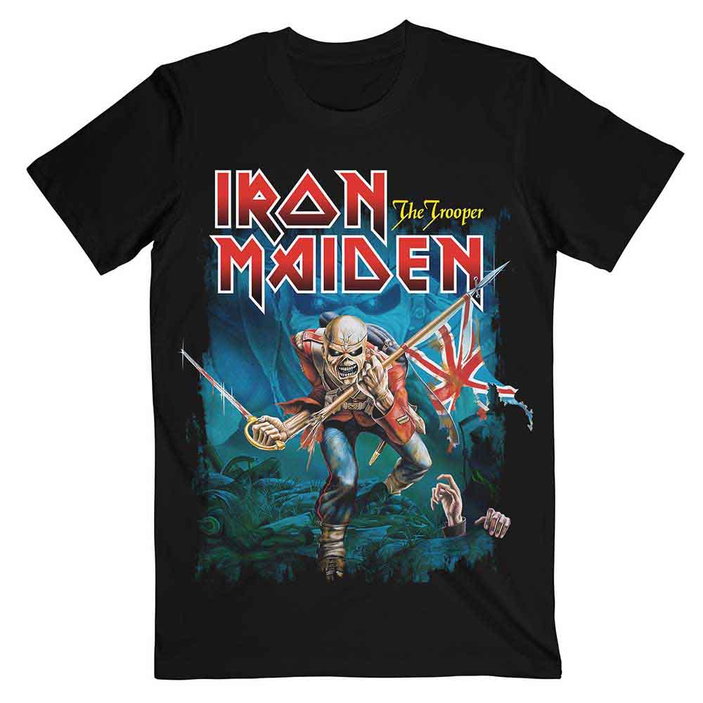 Iron Maiden Unisex T-Shirt: Trooper Eddie Large Eyes (Black)