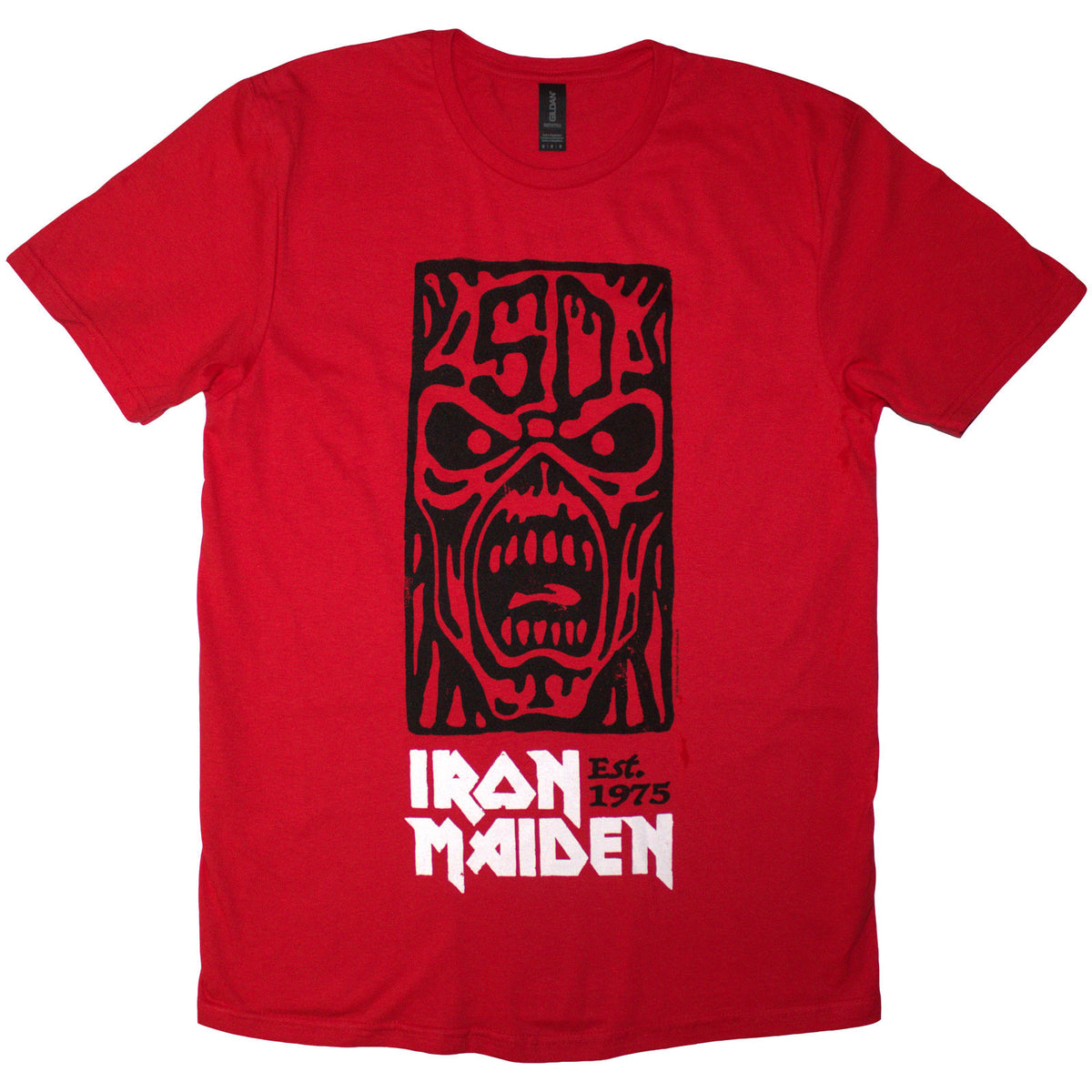 Iron Maiden Unisex T-Shirt: Est. 1975 Stamp Logo Black (Red)