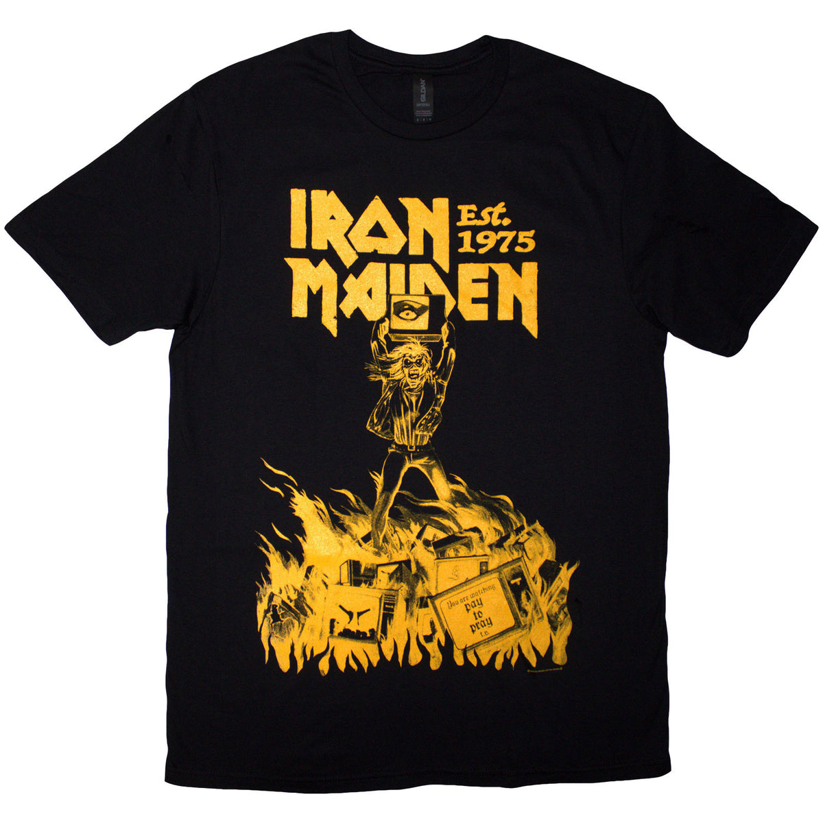 Iron Maiden Unisex T-Shirt: Est. 1975 Holy Smoke Jumbo Yellow (Black)