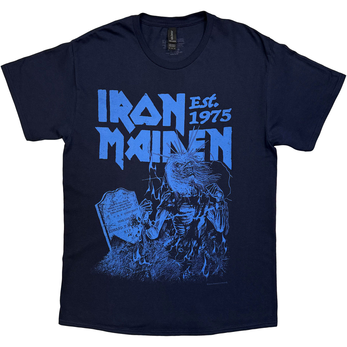 Iron Maiden Unisex T-Shirt: Est. 1975 Life After Death Stamp (Navy Blue)