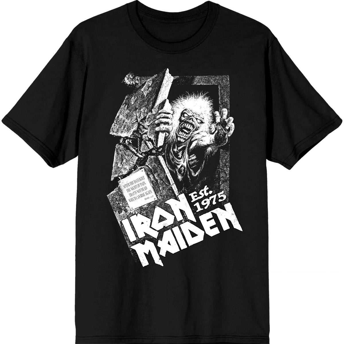 Iron Maiden Unisex T-Shirt: Est. 1975 No Prayer Grave (Black)