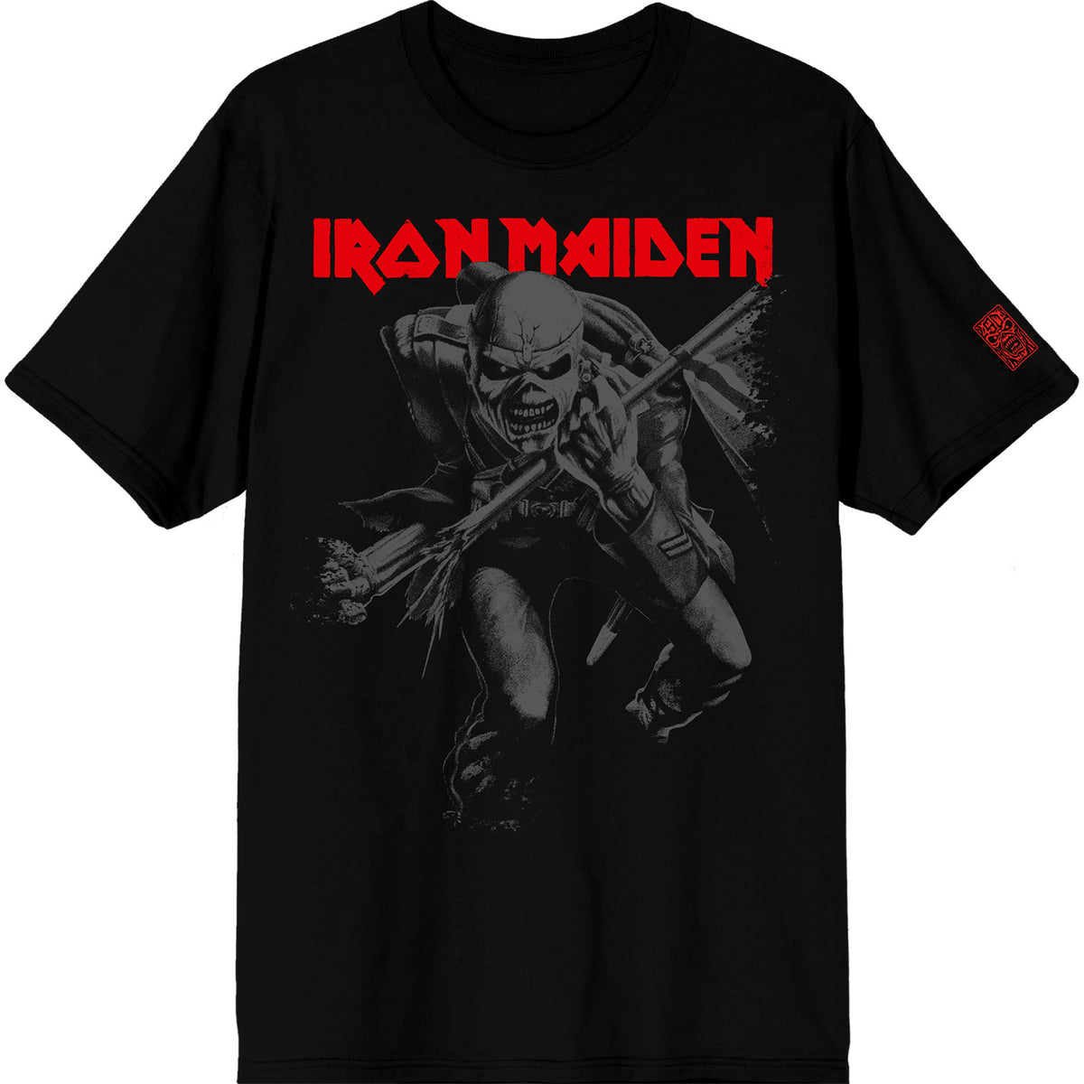 Iron Maiden Unisex T-Shirt: 50 Trooper Crop Grey (Black) (Sleeve Print)