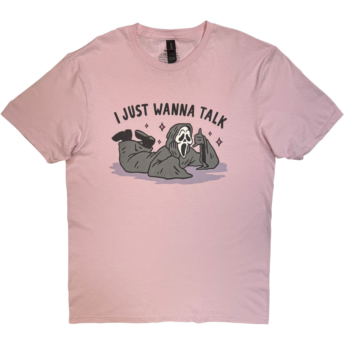 Ghostface Unisex T-Shirt: I Just Wanna Talk (Pink)