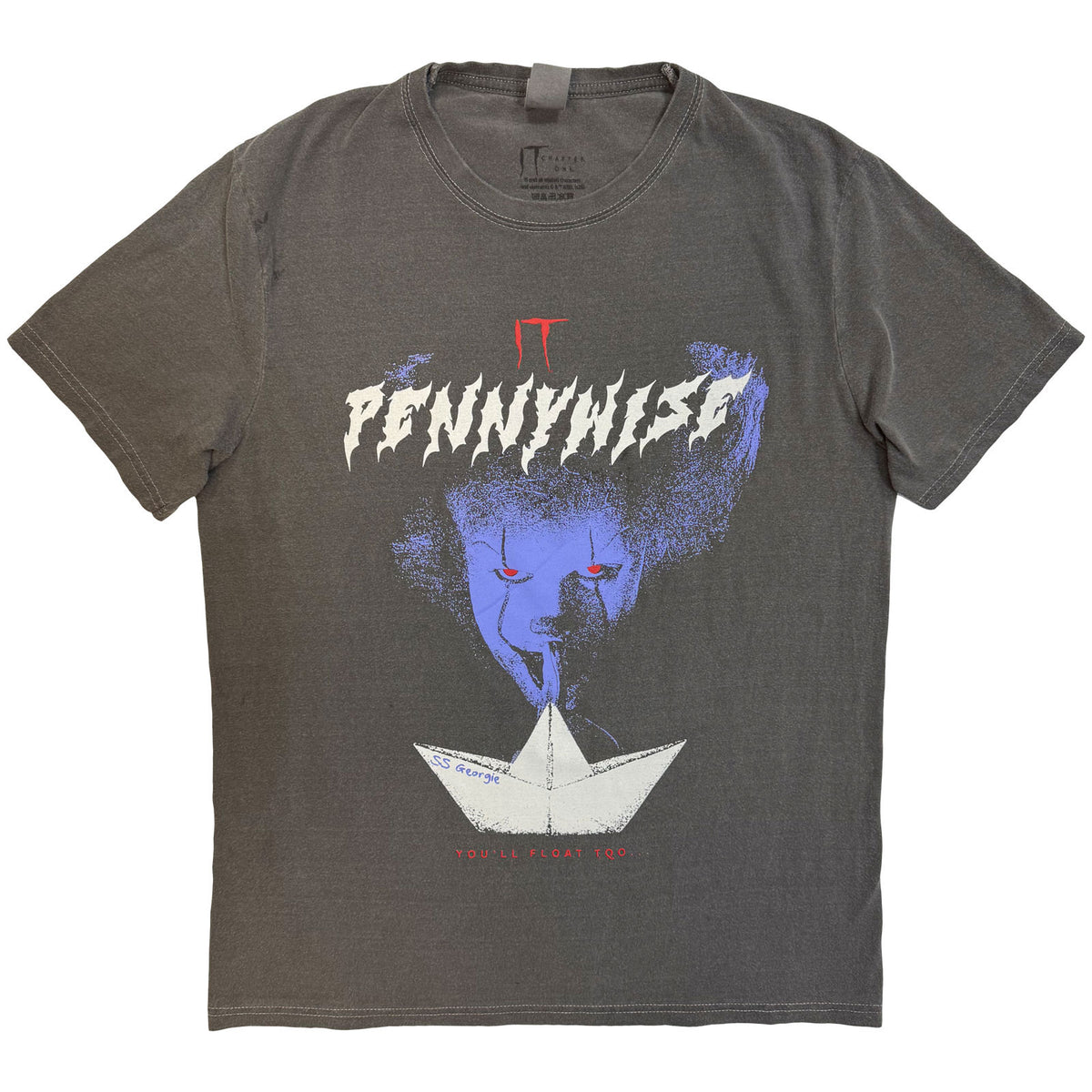 IT Unisex Stone Wash T-Shirt: Pennywise Paper Boat (Black)