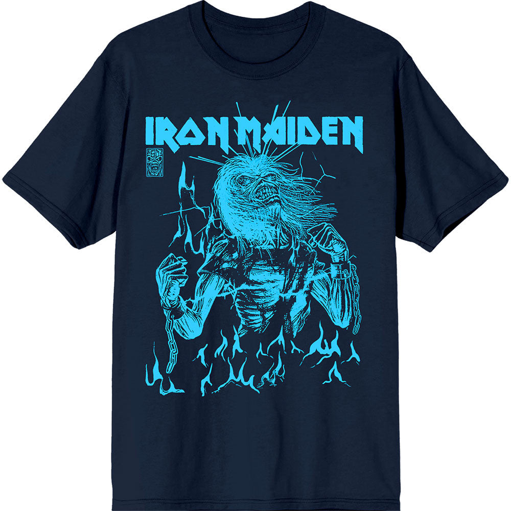 Iron Maiden: 50 Life After Death Flames Blue Unisex T-Shirt (Navy Blue)