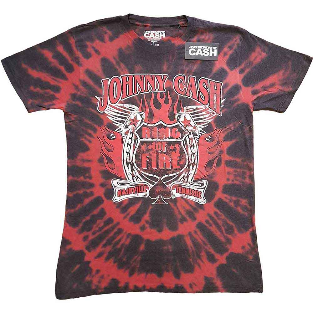 Johnny Cash Unisex T-Shirt: Ring of Fire (Red) (Wash Collection)