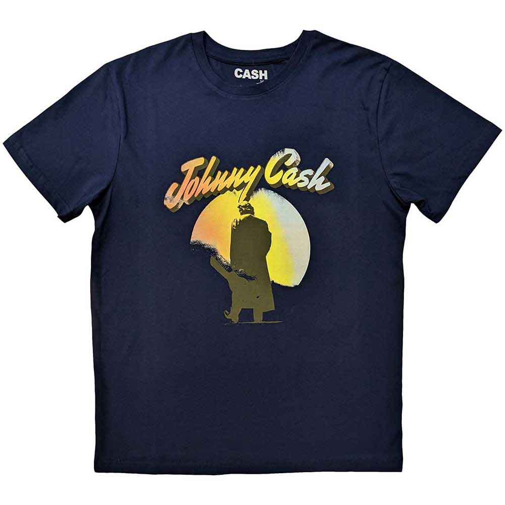 Johnny Cash Unisex T-Shirt: Walking Guitar (Navy Blue)