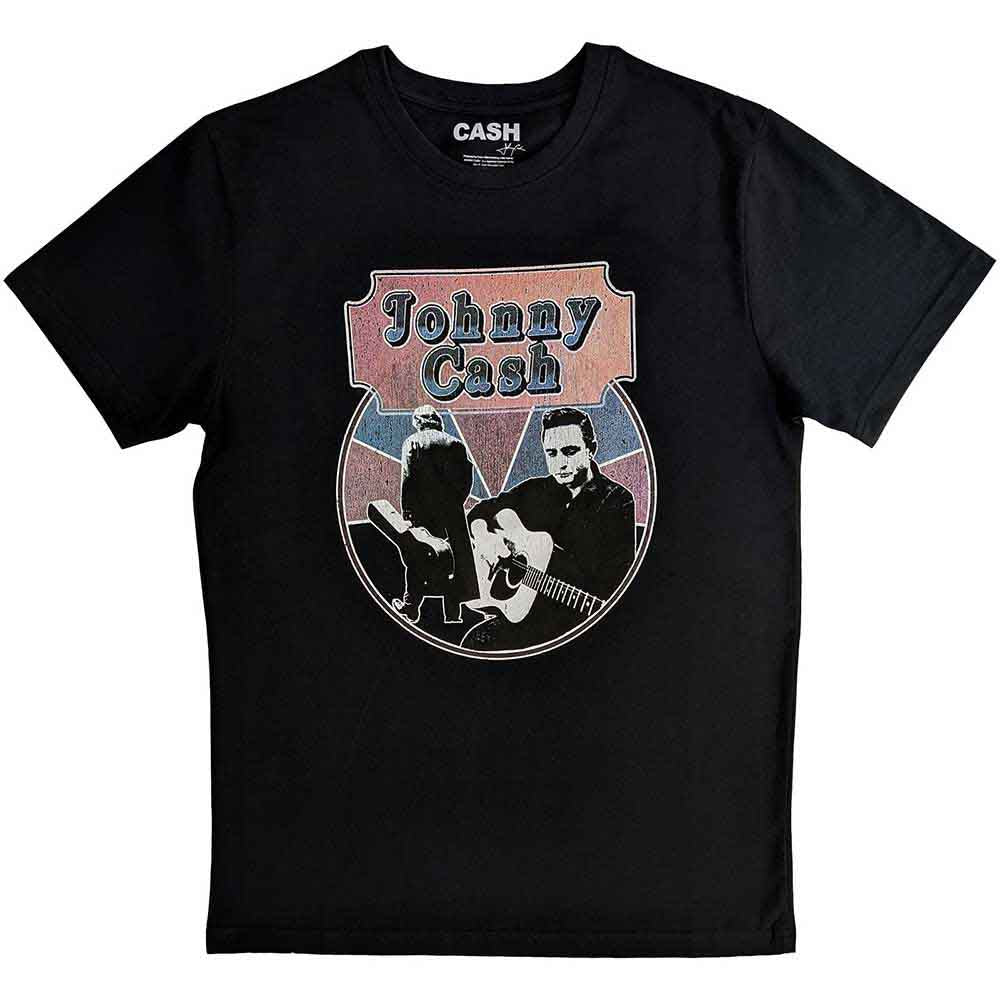 Johnny Cash Unisex T-Shirt: Walking Guitar & Front On (Black)