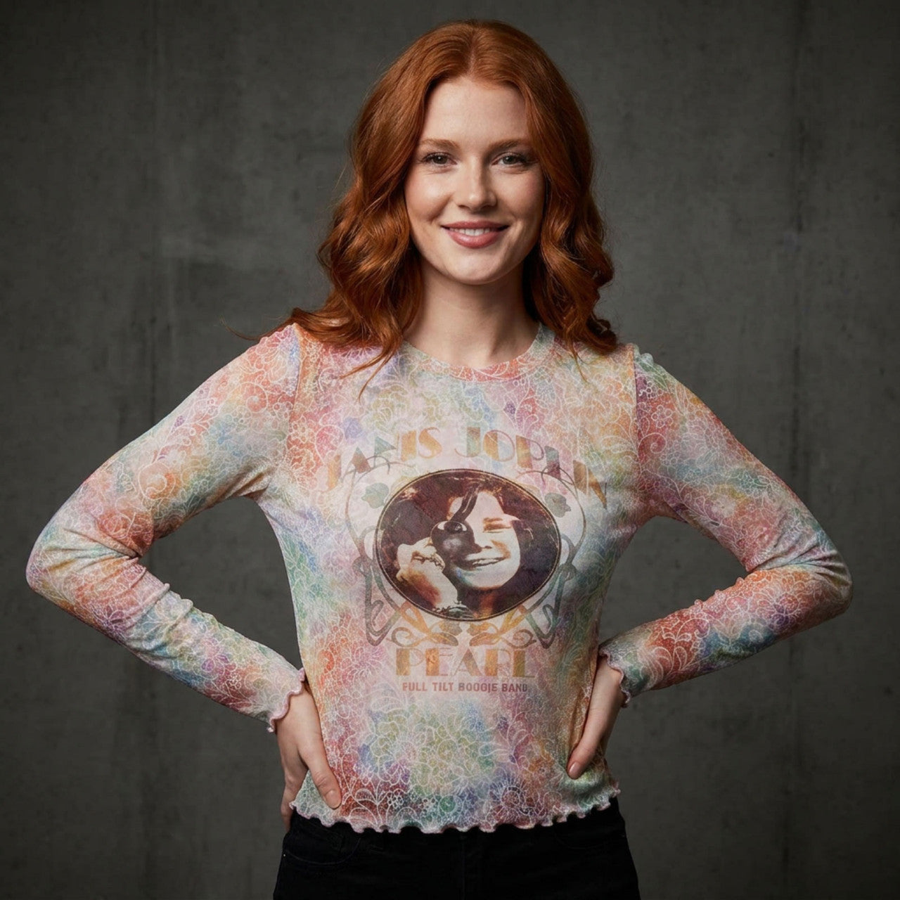 Janis Joplin: Pearl Ladies Long Sleeve Mesh Crop Top (White)