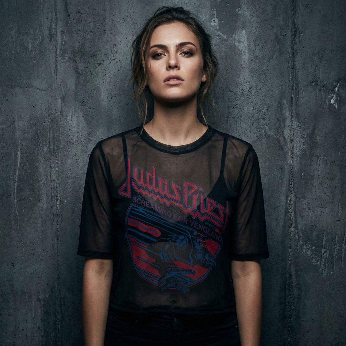 Judas Priest Ladies Mesh Crop Top: Screaming For Vengeance (Black)
