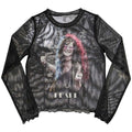 Janis Joplin Ladies Long Sleeve Crop Top: Pearl Garden (Black) (Mesh)