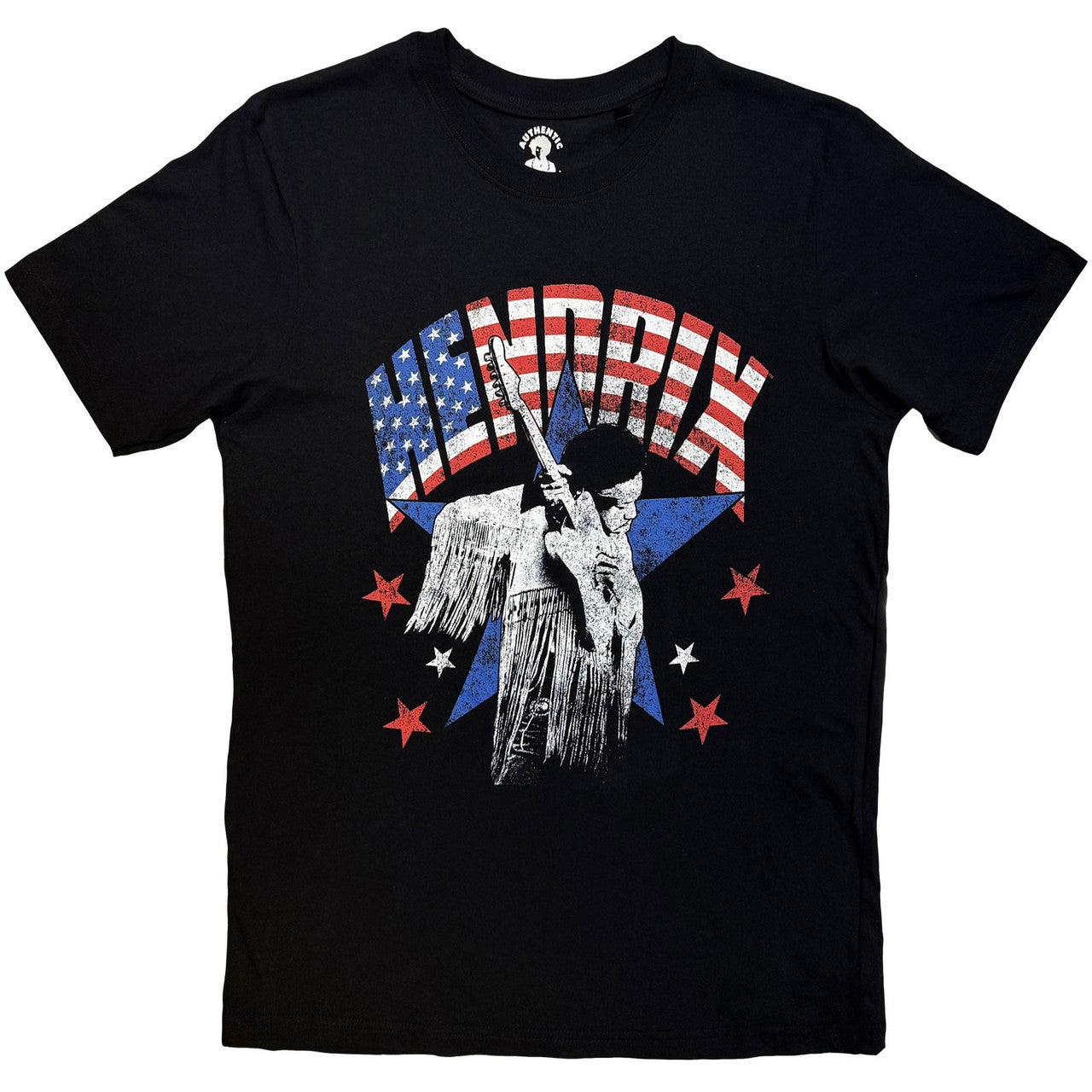 Jimi Hendrix: Flag Unisex T-Shirt (Black)