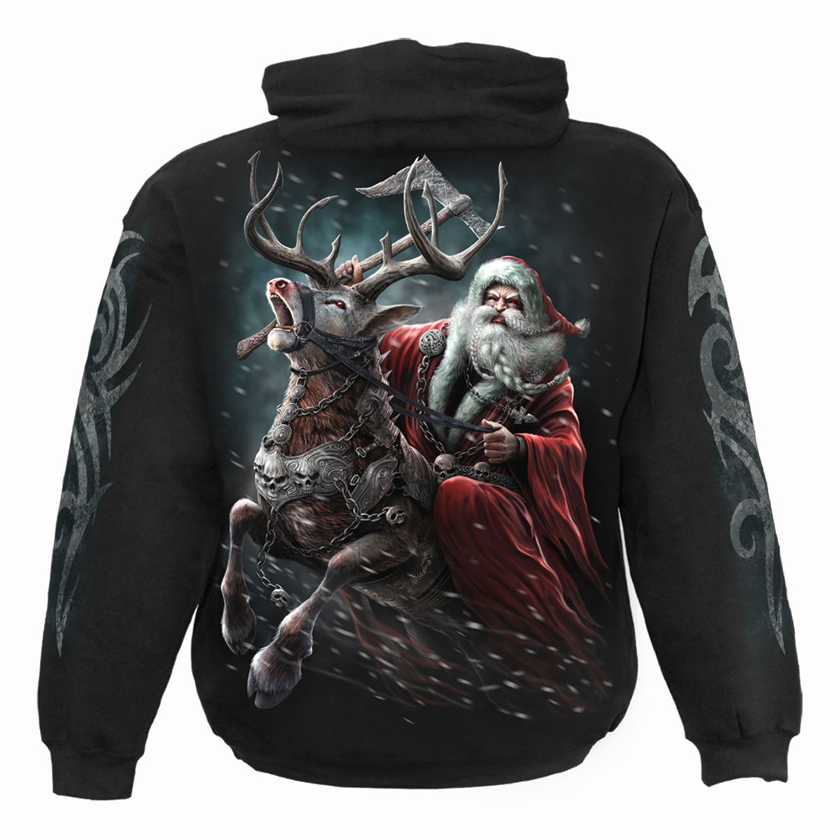 Spiral Unisex Pullover Hoodie: Sleigher (Black) (Back & Sleeve Print)
