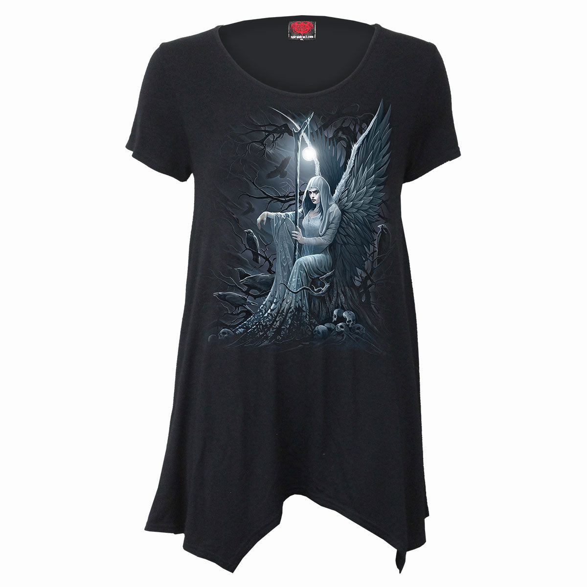 Spiral Ladies Smock Tunic Casual Top: Ethereal Angel (Black)
