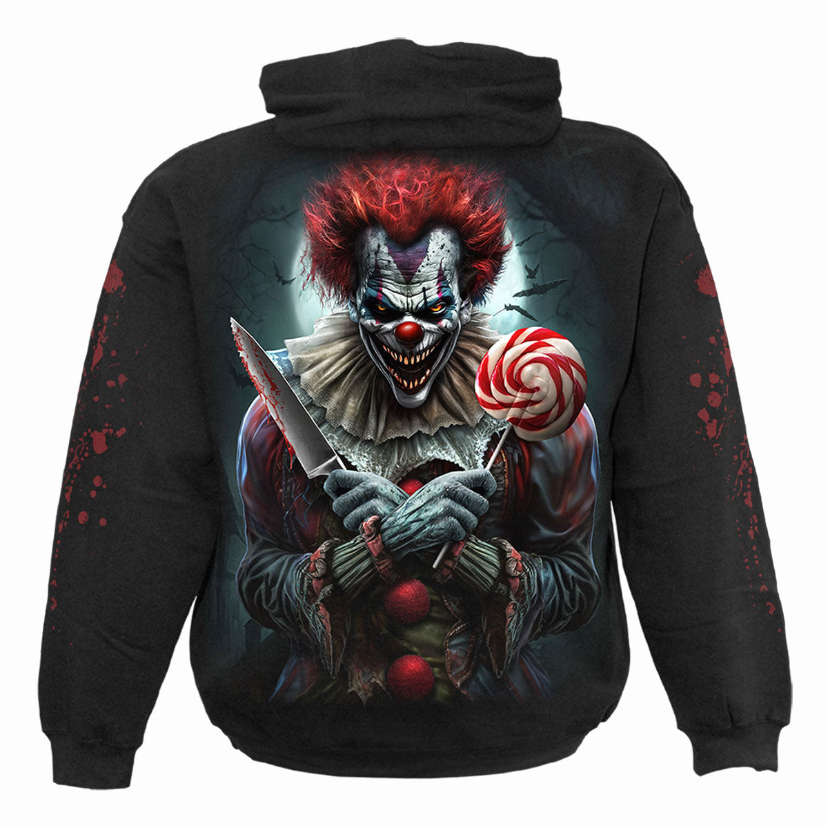 Spiral Unisex Pullover Hoodie: Trick Or Treat (Black) (Back & Sleeve Print)