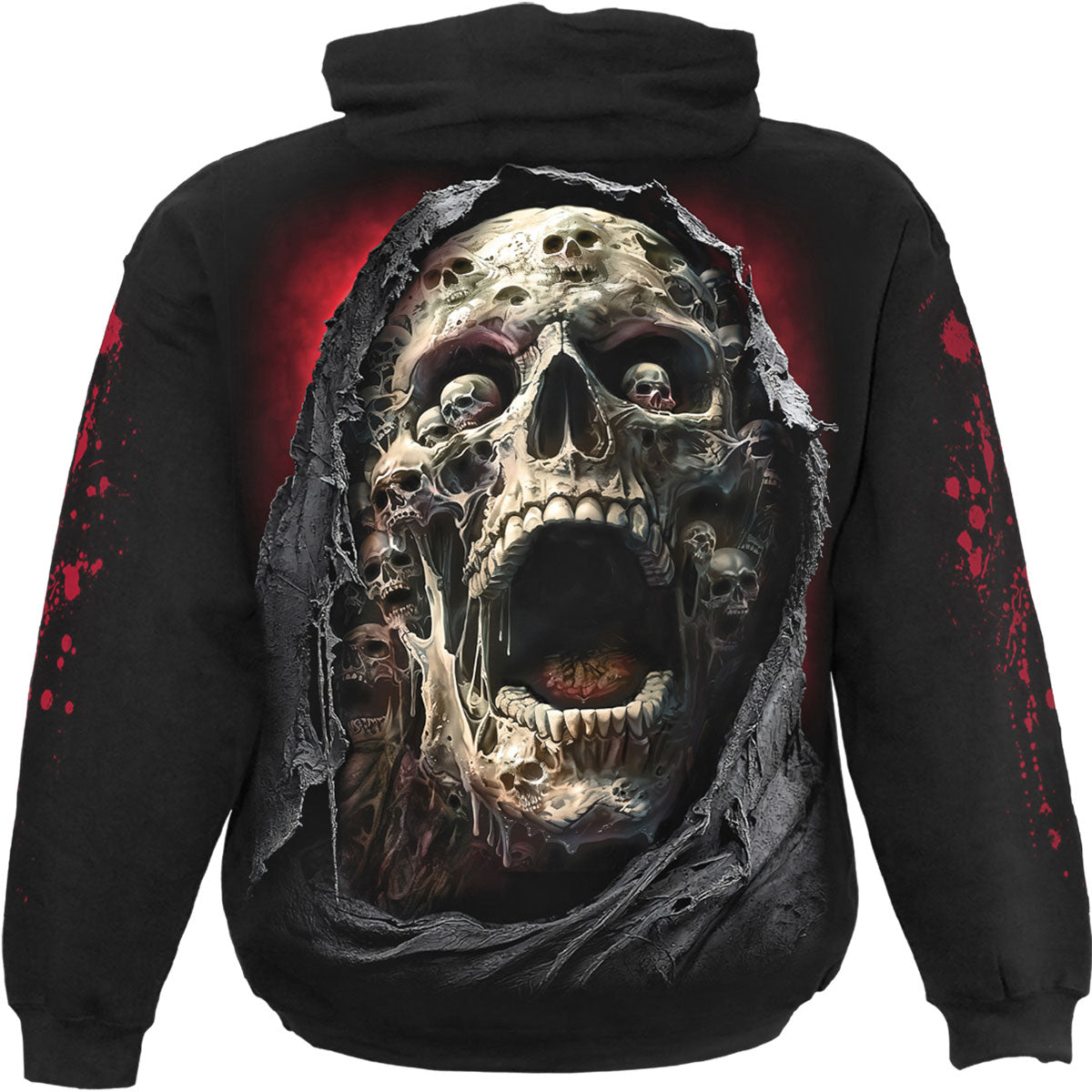 Spiral Unisex Pullover Hoodie: Screaming Death (Black) (Back & Sleeve Print)