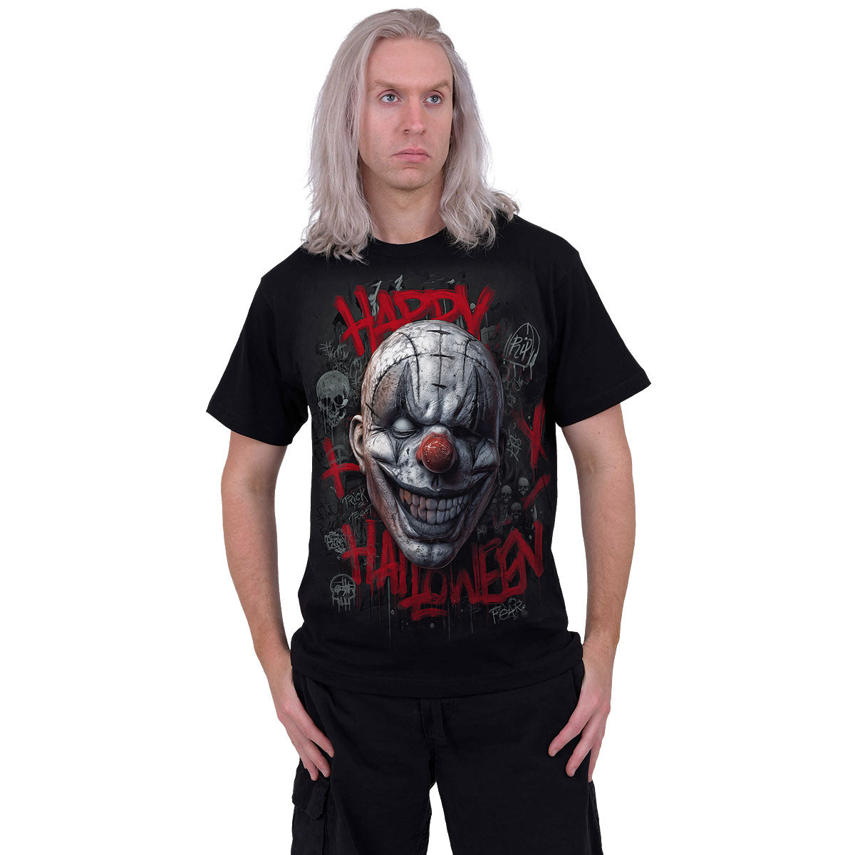 Spiral Unisex T-Shirt: Happy Horroween (Black) (Back Print)