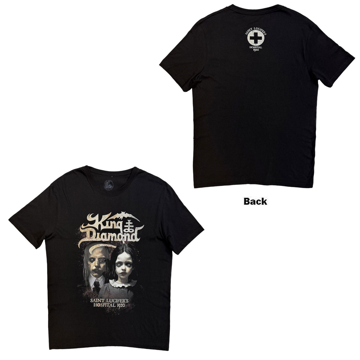 King Diamond Unisex T-Shirt: Saint Lucifer's Hospital (Black) (Back Print)