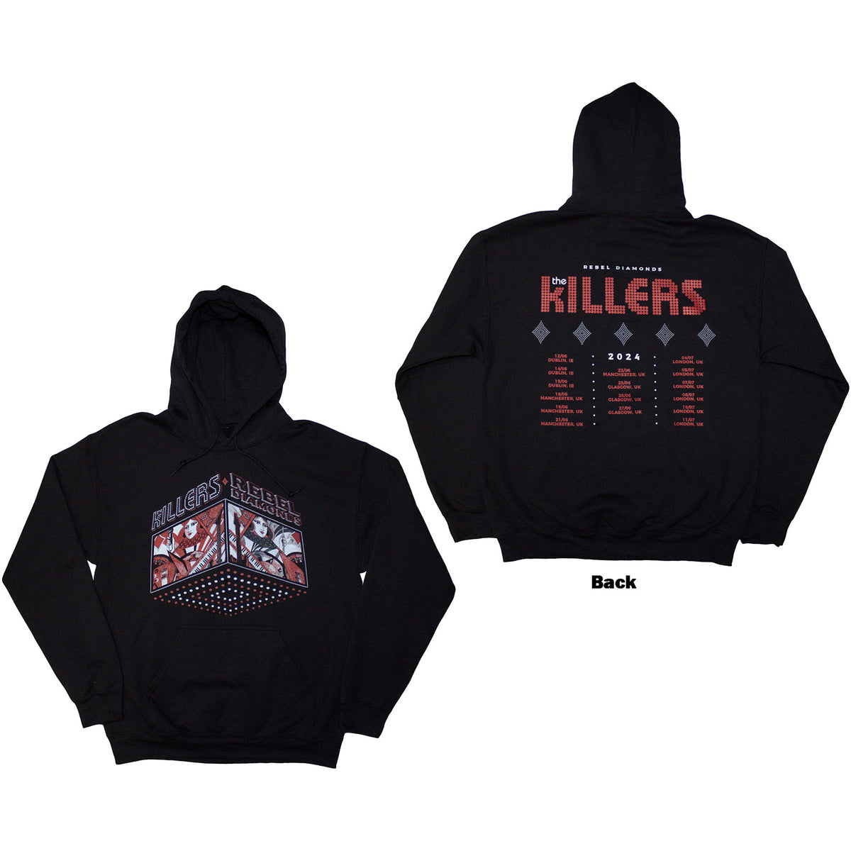 The Killers Unisex Pullover Hoodie: Tour '24 Rebel Diamonds (Black) (Back Print & Ex-Tour)