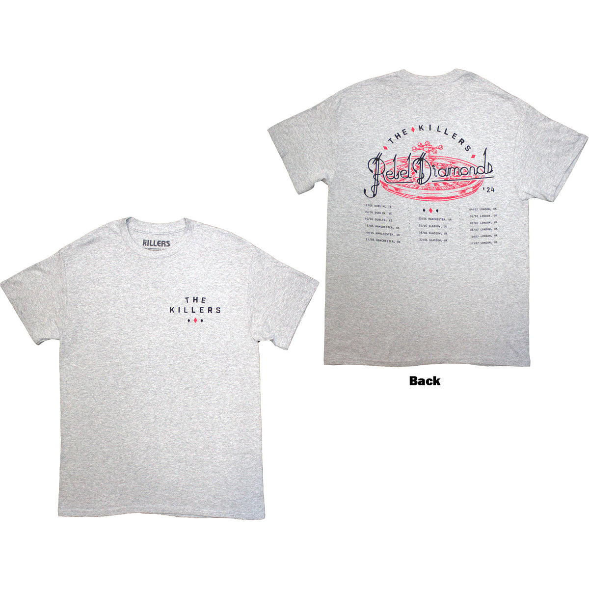 The Killers Unisex T-Shirt: Tour '24 Roulette Wheel (Grey) (Back Print & Ex-Tour)