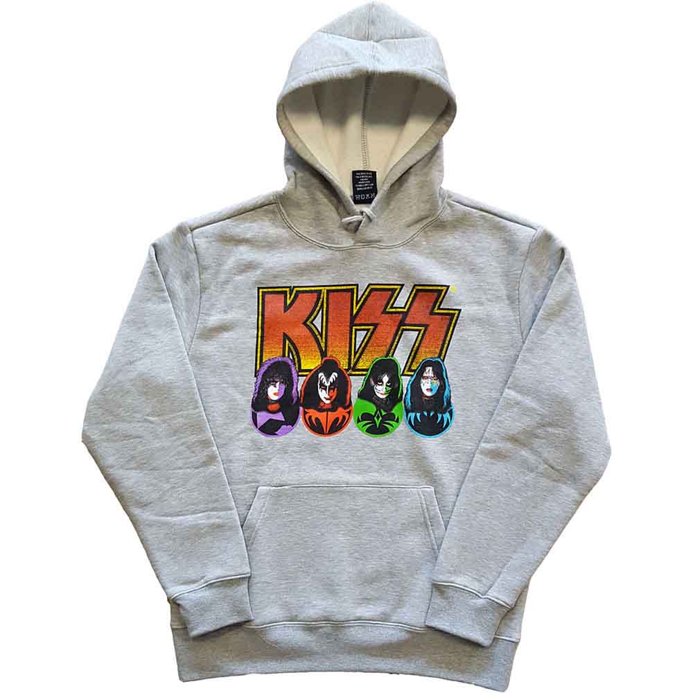 KISS Unisex Pullover Hoodie: Logo, Faces & Icons (Grey)