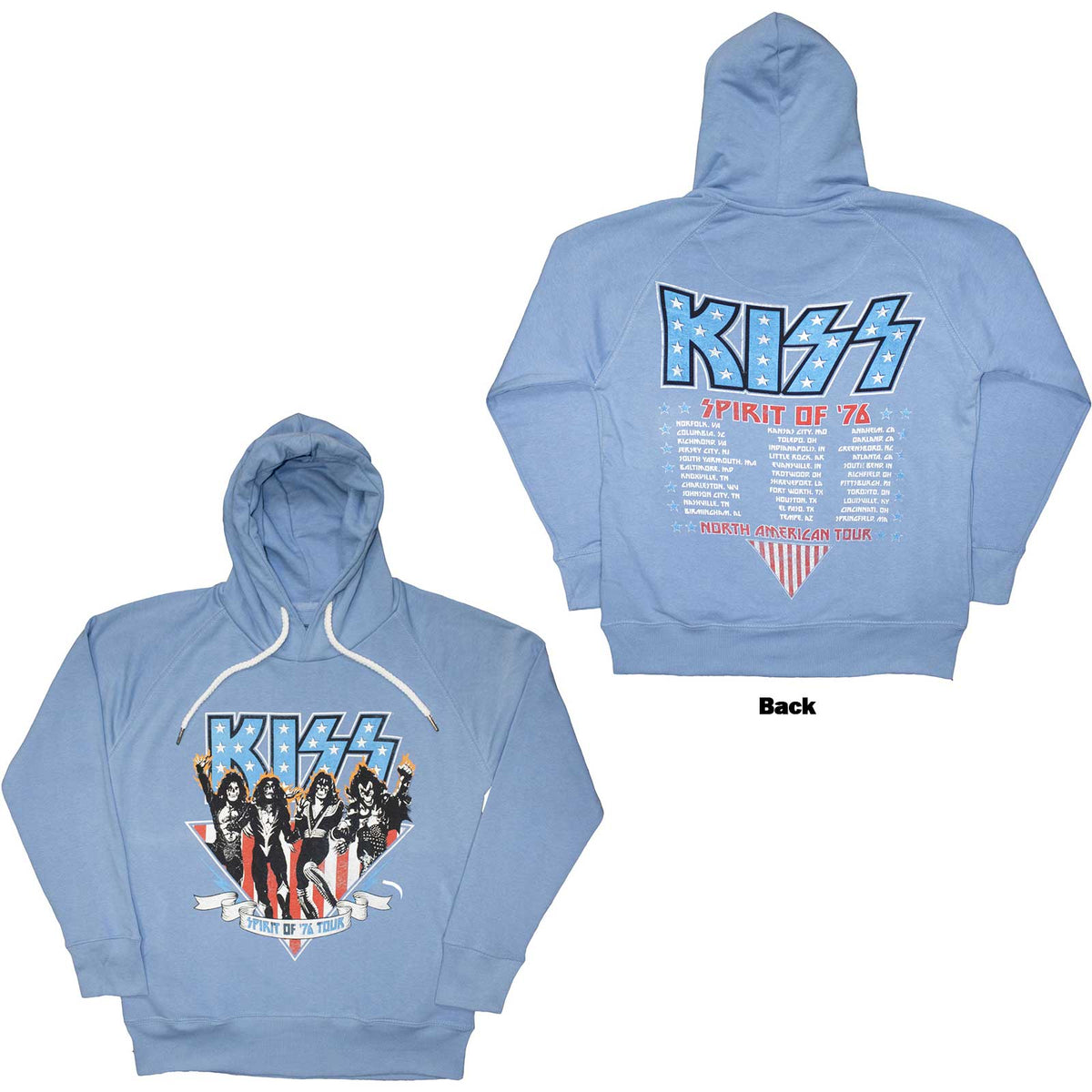 KISS Unisex Pullover Hoodie: Americana (Light Blue) (Back Print)