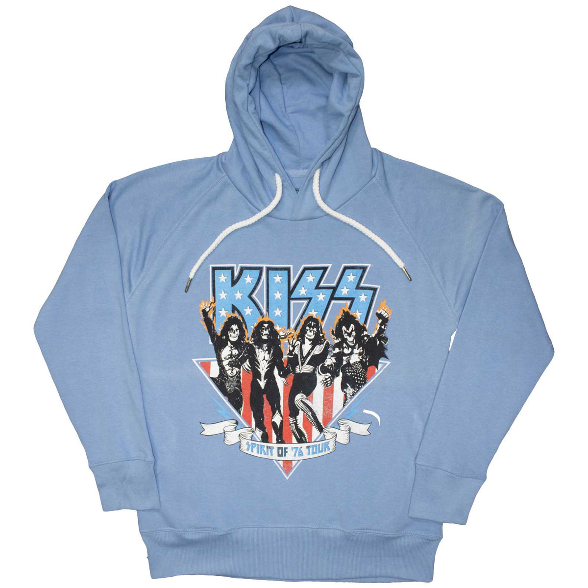 KISS Unisex Pullover Hoodie: Americana (Light Blue) (Back Print)