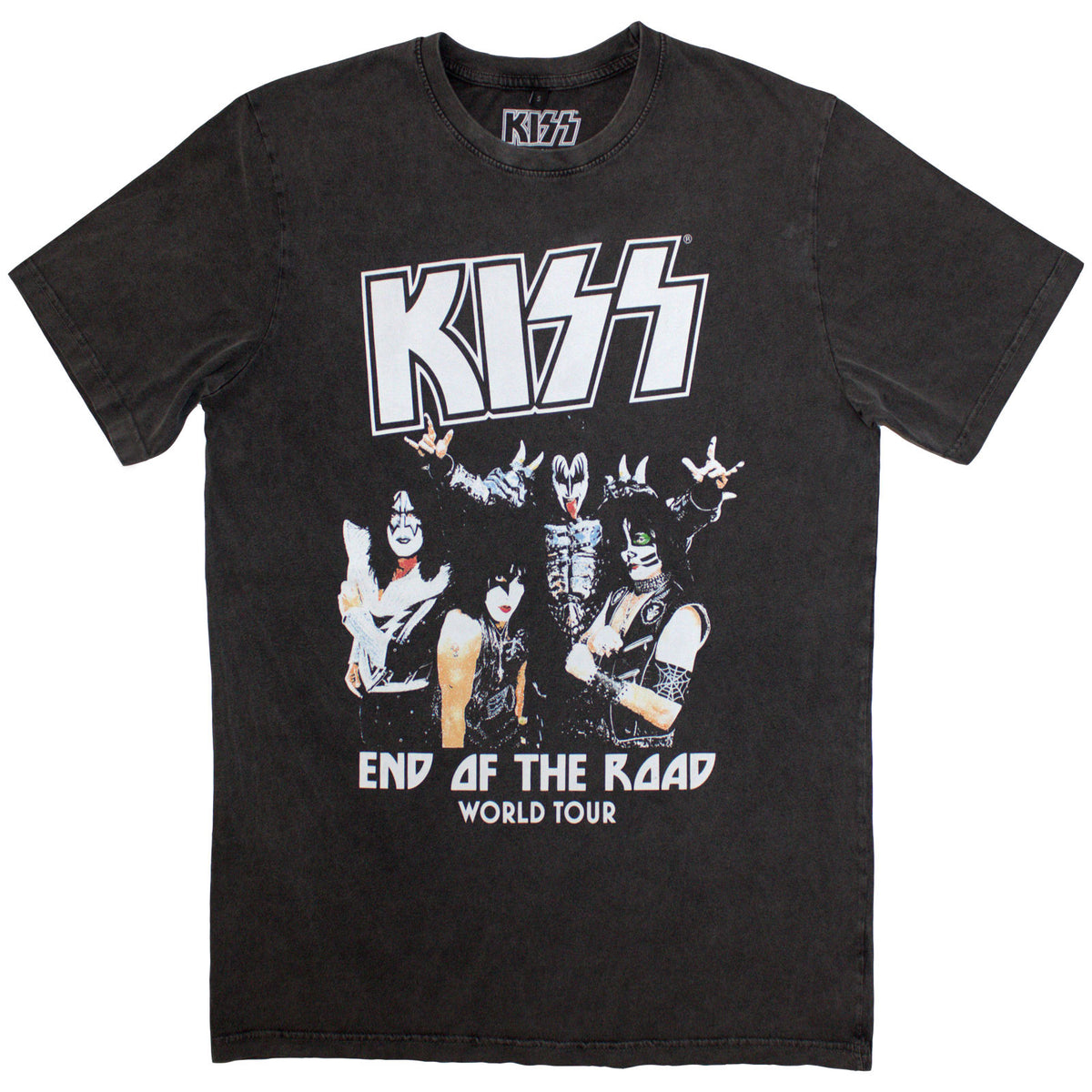 KISS Unisex Stone Wash T-Shirt: End Of The Road World Tour (Charcoal Grey)