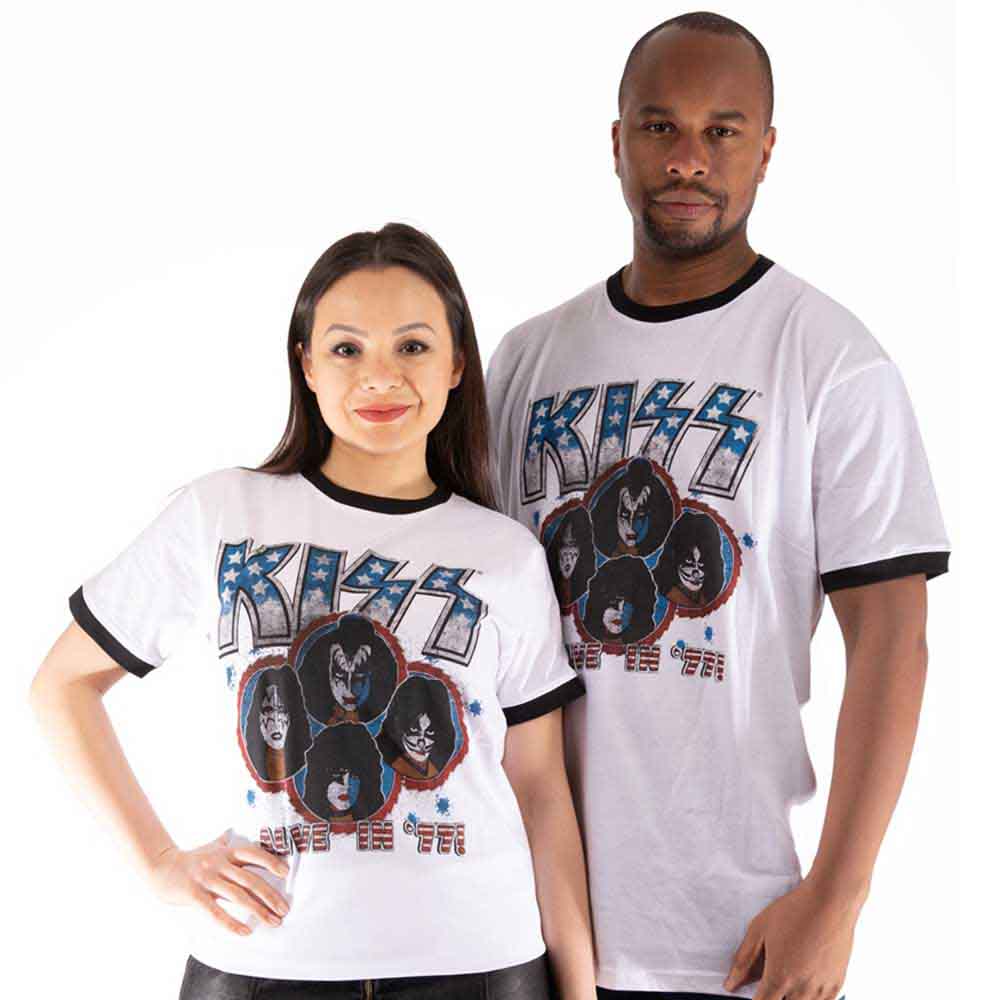 KISS Unisex Ringer T-Shirt: Alive in '77 (White)