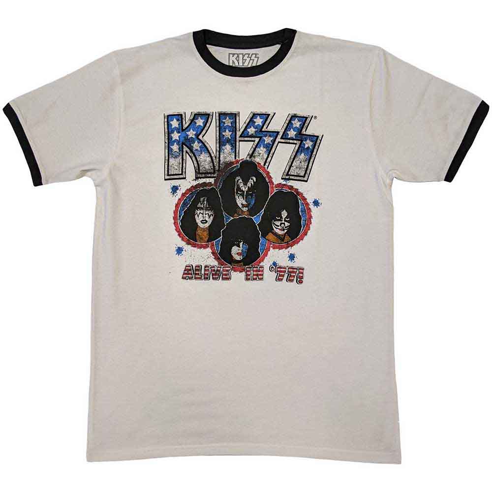 KISS Unisex Ringer T-Shirt: Alive in '77 (White)