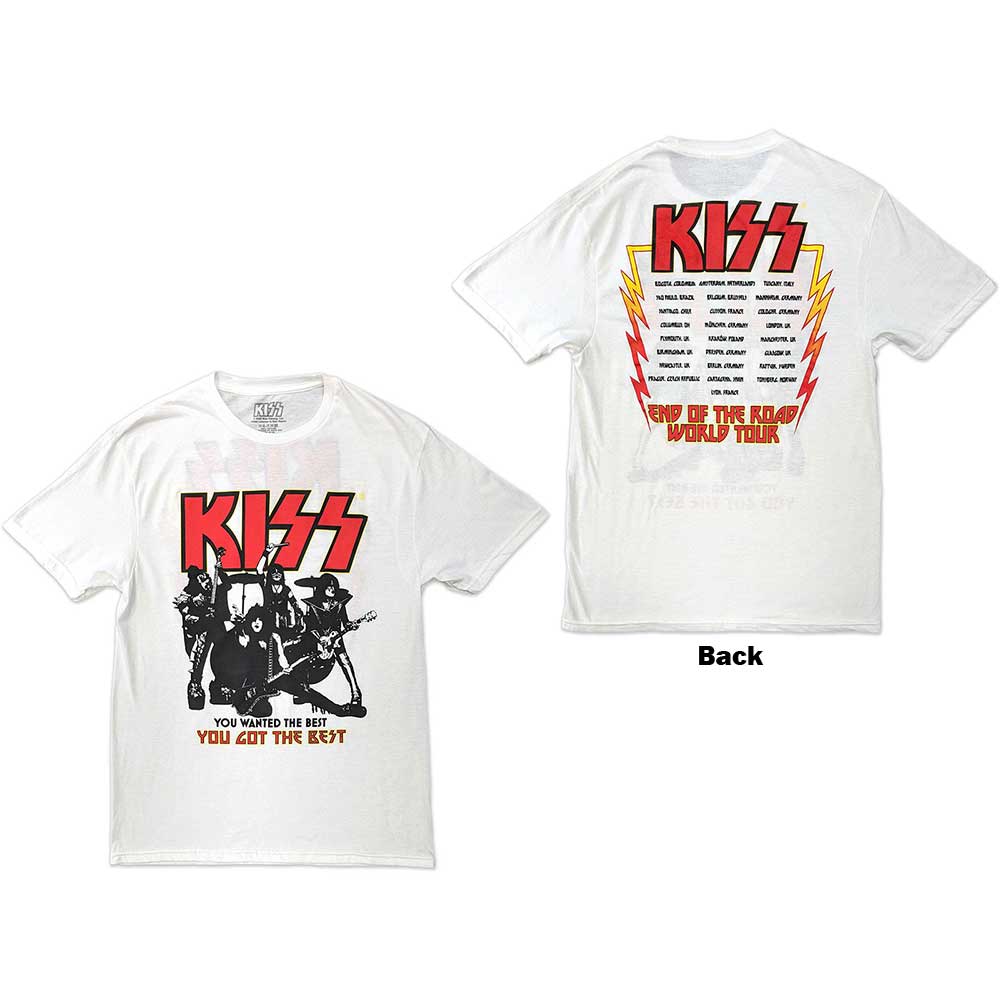 KISS Unisex T-Shirt: End Of The Road You Got The Best (White) (Back Print)