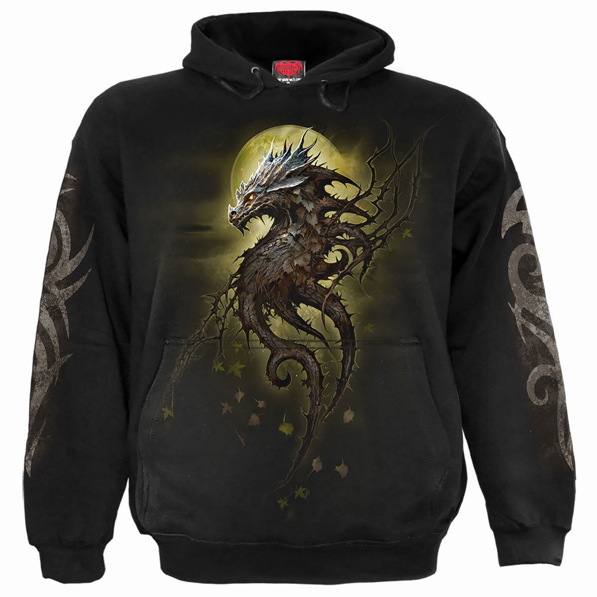 Spiral Unisex Pullover Hoodie: Oak Dragon (Black) (Back & Sleeve Print)