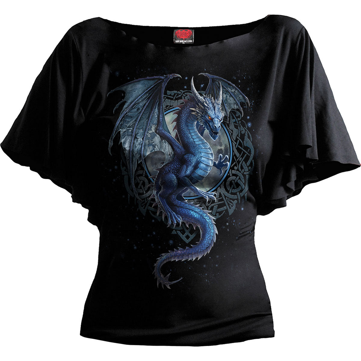 Spiral Ladies Latin Boatneck Top: Storm Dragon (Black)