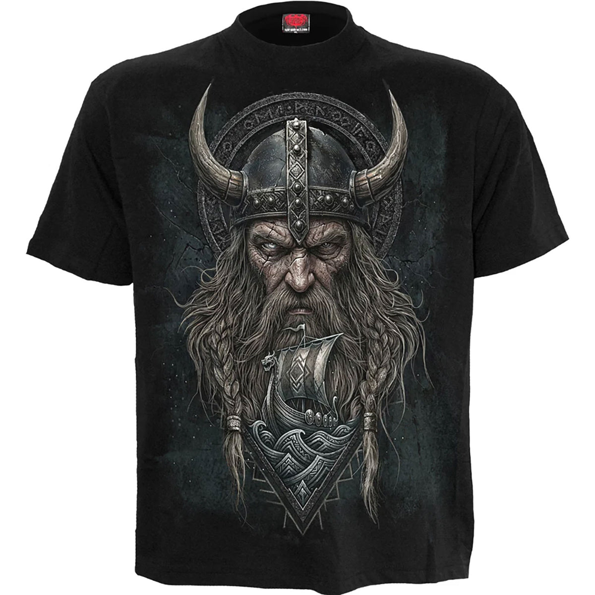 Spiral Unisex T-Shirt: Viking Norseman (Black) (Back Print)