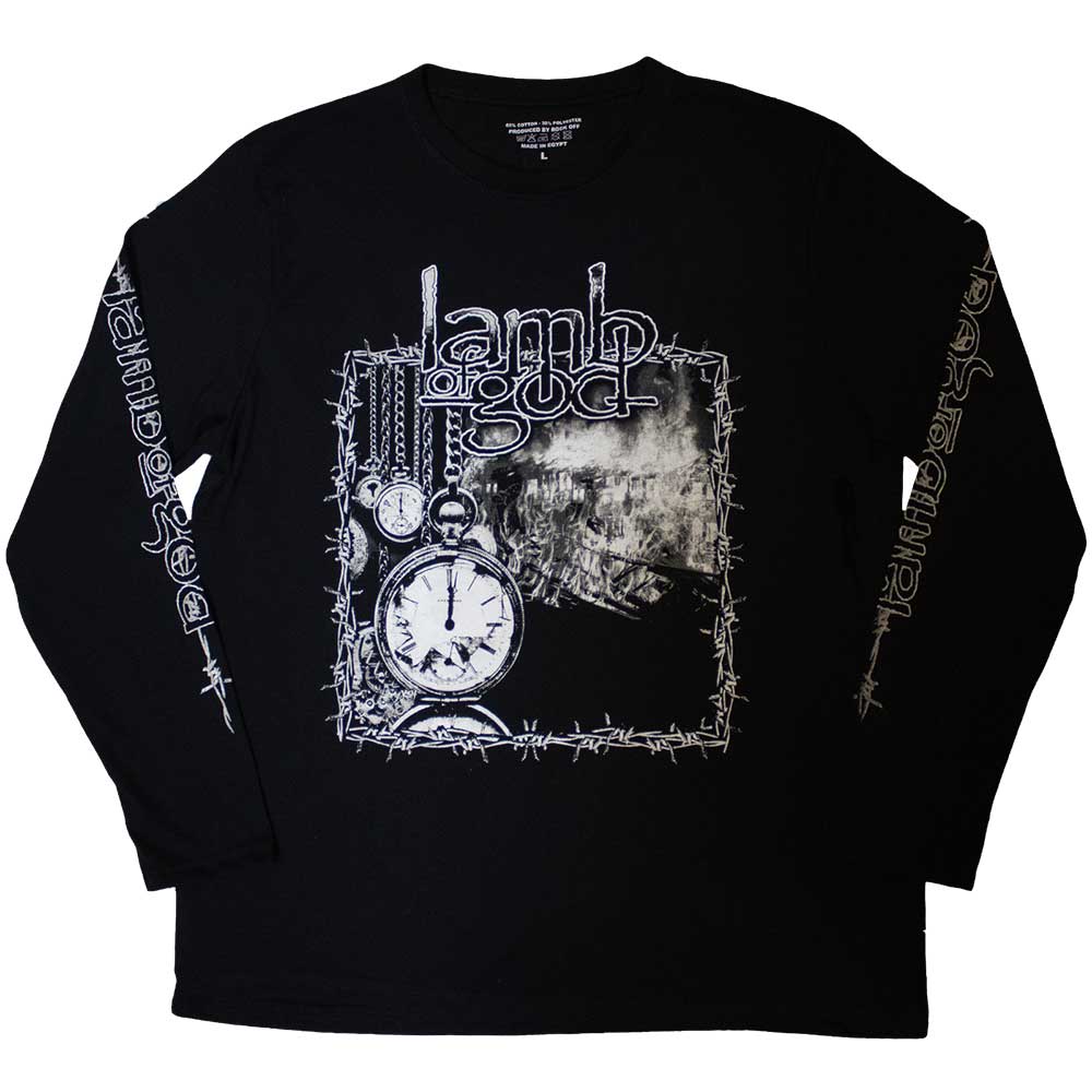 Lamb Of God Unisex Long Sleeve T-Shirt: Barbed Wire (Black) (Sleeve Print)