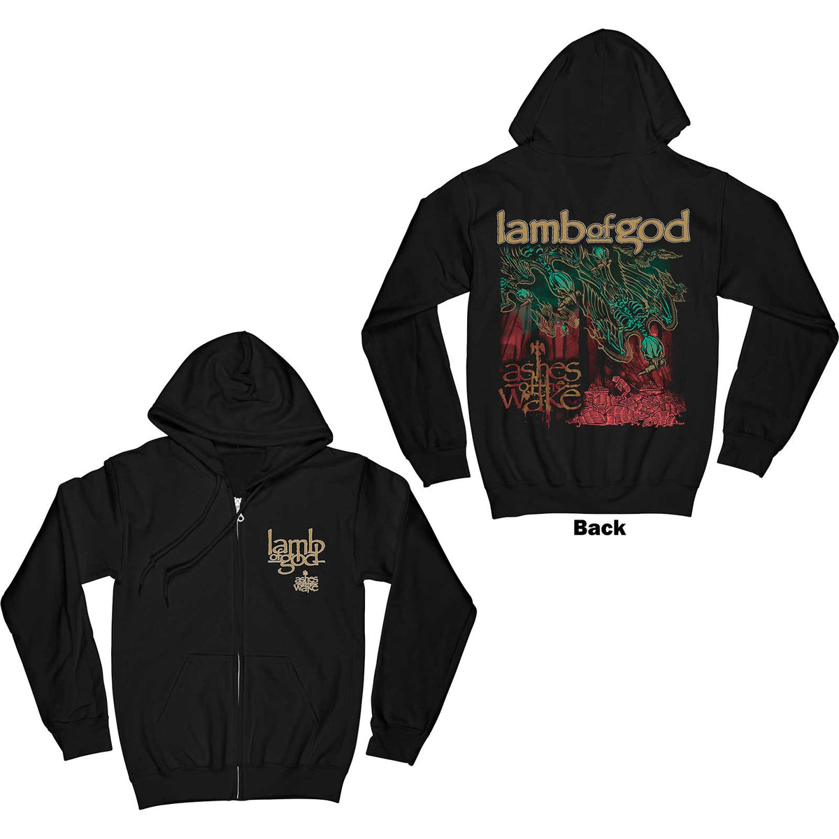 Lamb Of God Unisex Zipped Hoodie: Ashes of the Wake Album Cover (Black) (Back Print)