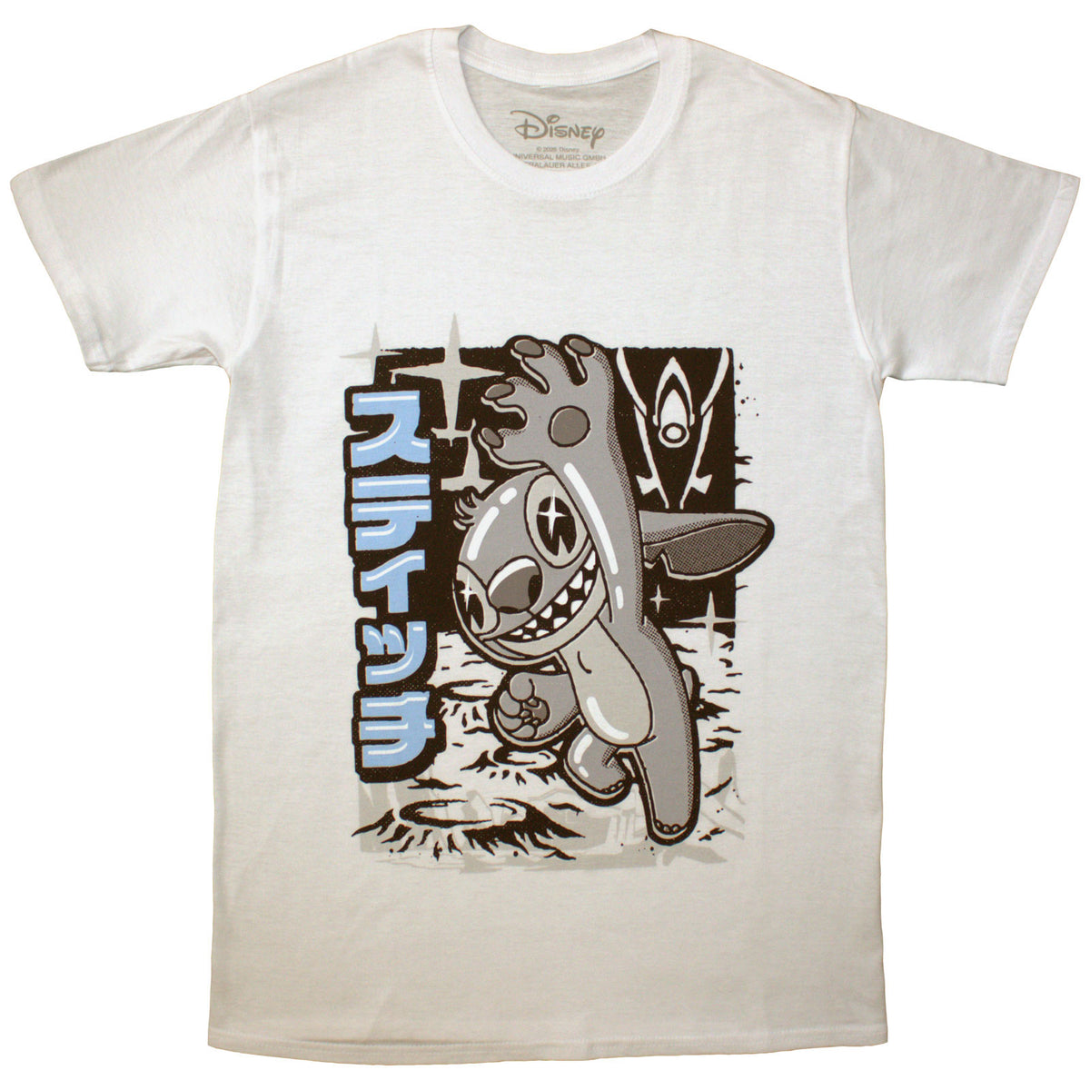 Disney Unisex T-Shirt: Stitch Jump Black & White (Natural)