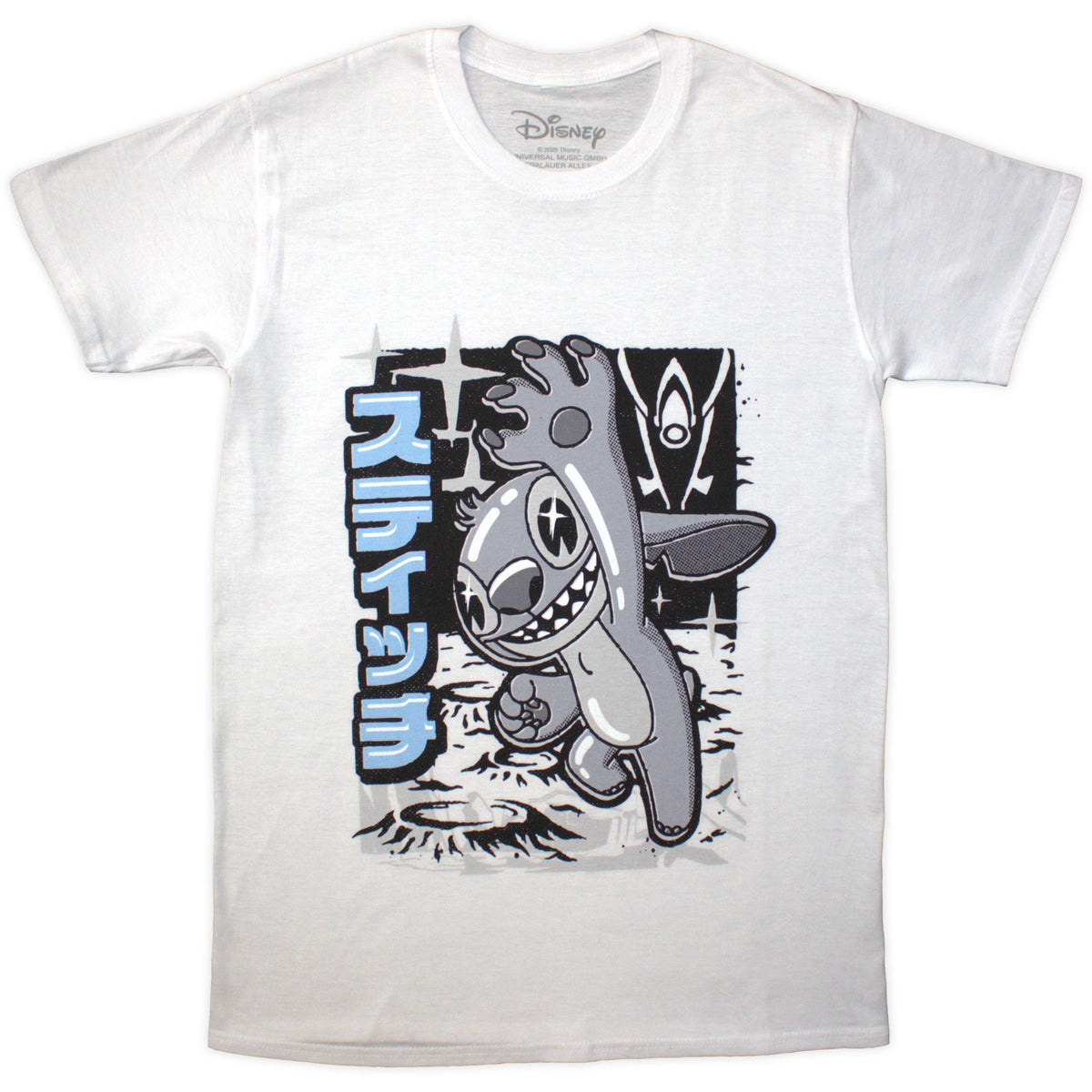 Disney Unisex T-Shirt: Stitch Jump Black & White (White)