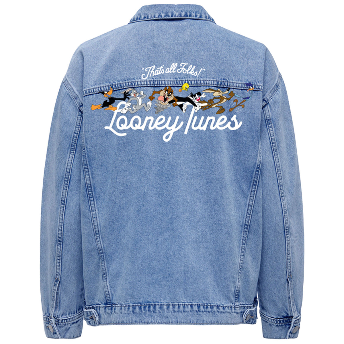 Looney Tunes Unisex Denim Jacket: That's All Folks Characters (Denim Blue) (Back Only)