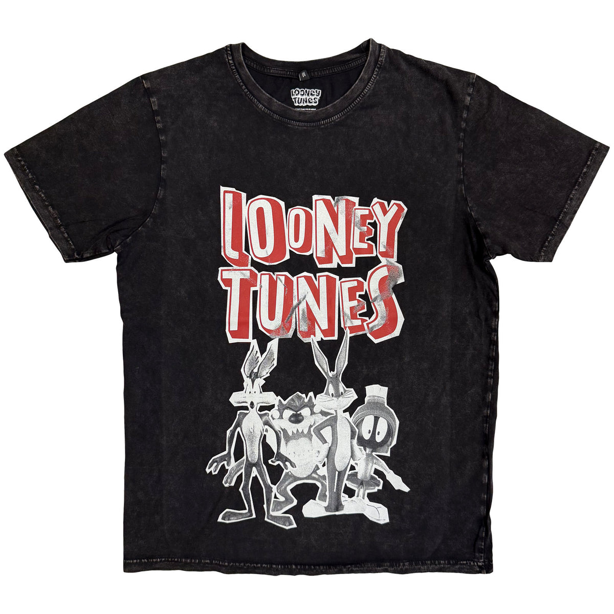 Looney Tunes Unisex Stone Wash T-Shirt: Characters Black & White (Black)