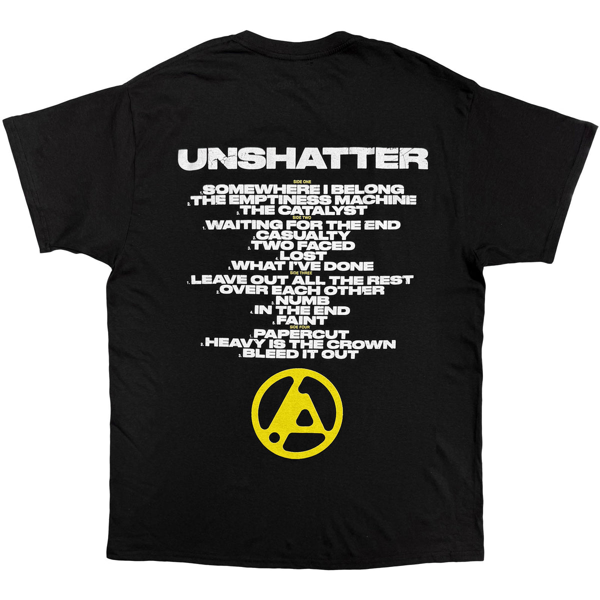 Linkin Park Unisex T-Shirt: Unshatter Tracklist (Black) (Back Print)