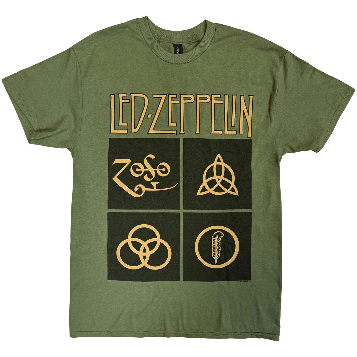 Led Zeppelin Unisex T-Shirt: Gold Symbols in Black Square (Green)