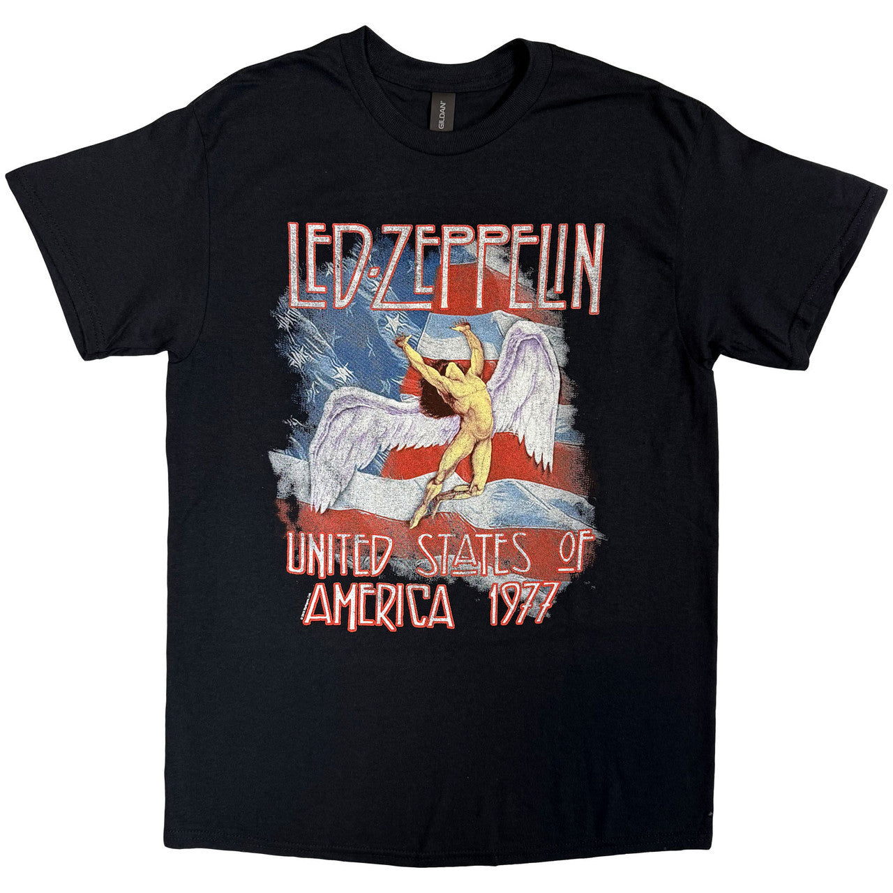 Led Zeppelin: Stars N' Stripes USA '77. Unisex T-Shirt (Black)