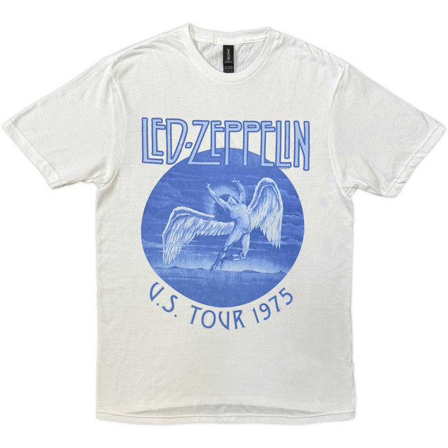 Led Zeppelin: Tour '75 Blue Wash Unisex T-Shirt (White)