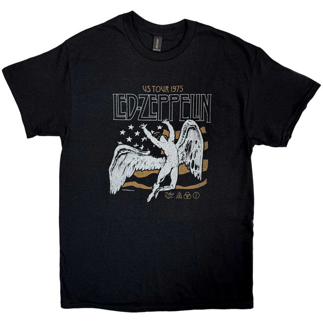 Led Zeppelin: US 1975 Tour Flag Unisex T-Shirt (Black)