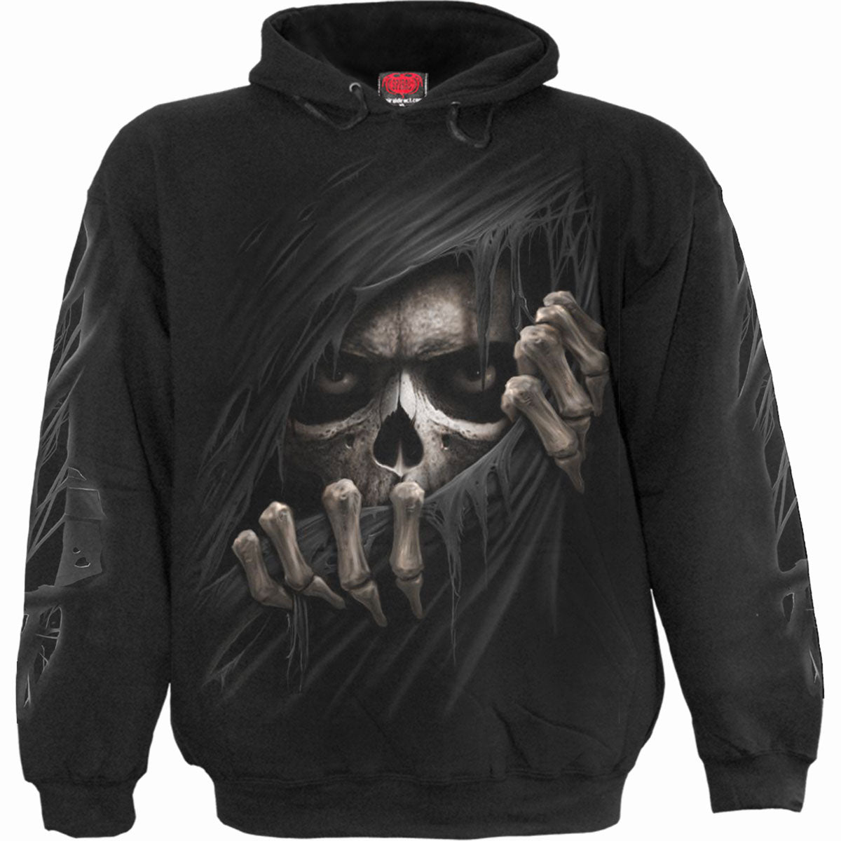 Spiral Unisex Pullover Hoodie: Grim Ripper (Black) (Back & Sleeve Print)